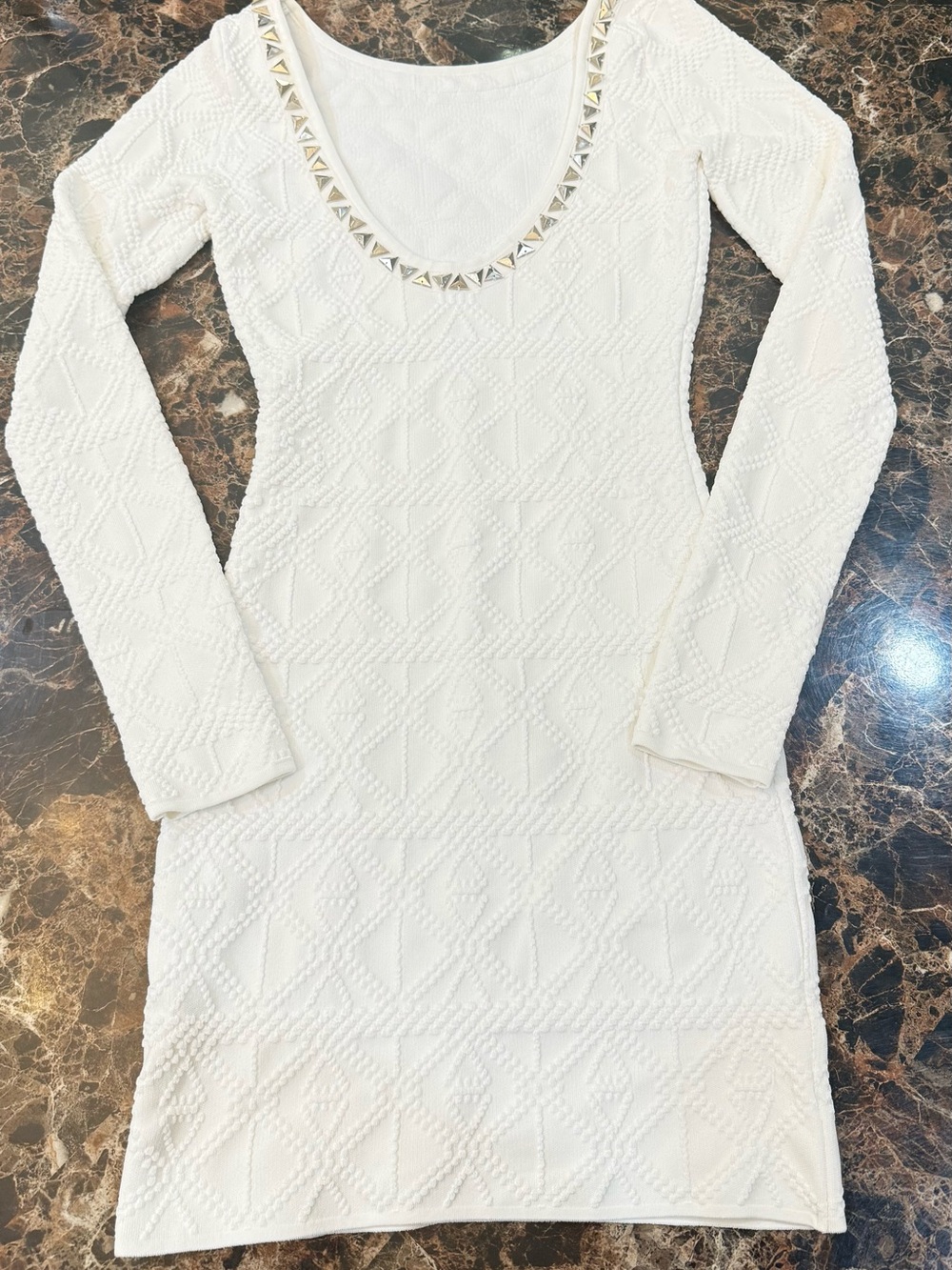Guess white Knit Long-Sleeve Stud-Neck Midi Dress